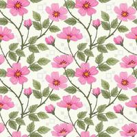 Pink wild rose flowers seamless pattern. vector