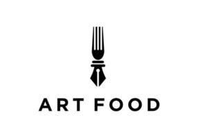 ilustración de icono de diseño de logotipo de comida creativa de pluma vector