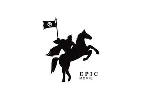 diseño de logotipo de guerrero de caballo con cine de película vector