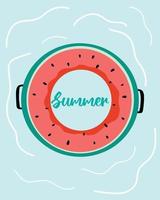 Vector summer card with pastel circle. Postcard with a pastel circle in the form of a watermelon on the water.
