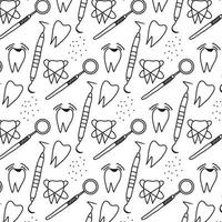 Dentist pattern with thin line icons.Pattern with teeth in doodle style. vector