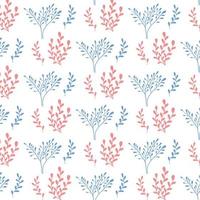 Vector pattern with blue pink algae. Children's hand-drawn pattern with algae.