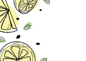 hermoso fondo con limones, flores, licencia. ilustración vectorial dibujada a mano de frutas. banner en el estilo de grabado. diseño botánico y cítrico vintage. para afiches, impresiones, papel tapiz, portadas vector