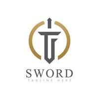 Sword Logo icon with TF letter initial logotype vector