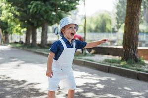 Cute boy posing for photo outdoors Ukraine. Europe