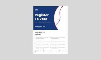 plantilla de diseño de volante de registro de votantes. forma fácil de registrarse para el afiche de votación, diseño de folletos. regístrese y vote plantilla de diseño de volante. vector