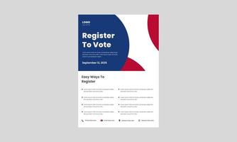 plantilla de diseño de volante de registro de votantes. forma fácil de registrarse para el afiche de votación, diseño de folletos. regístrese y vote plantilla de diseño de volante. vector