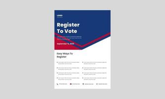 plantilla de diseño de volante de registro de votantes. forma fácil de registrarse para el afiche de votación, diseño de folletos. regístrese y vote plantilla de diseño de volante. vector