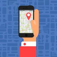 Electronic Offline Map On Smartphone In Hand vector