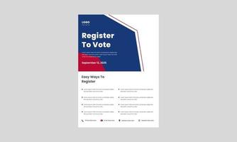 plantilla de diseño de volante de registro de votantes. forma fácil de registrarse para el afiche de votación, diseño de folletos. regístrese y vote plantilla de diseño de volante. vector