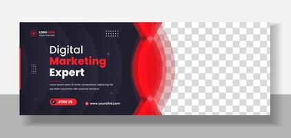 diseño de plantilla de foto de portada de redes sociales de marketing digital. banner web de la agencia de marketing digital. diseño de portada de redes sociales de marketing empresarial con color rojo. banner web diseño de portada de redes sociales. vector