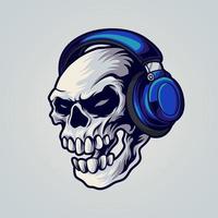 Skull head wearing headphone vector