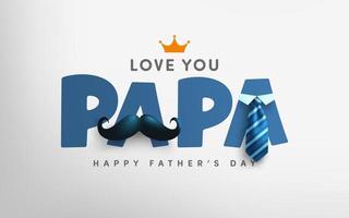 Father's Day poster or banner template with mustache and necktie on gray background.Greetings and presents for Father's Day in flat lay styling.Promotion and shopping template for love dad vector