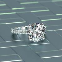 anillo de compromiso blanco con diamante 3d renderizado con hermoso fondo foto