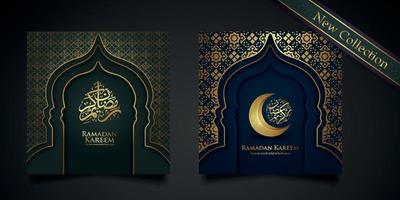 Ramadan background islamic greeting design with mosque door with floral ornament and arabic calligraphy vector