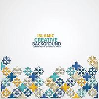 Islamic design greeting card background template with ornamental colorful detail of floral mosaic islamic art ornament vector