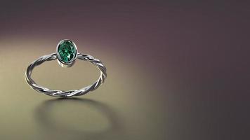 rope ring in white gold and oval emerald photo