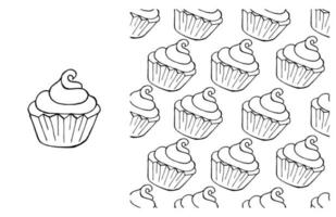 Coloring Cupcake. Set of element and seamless pattern vector