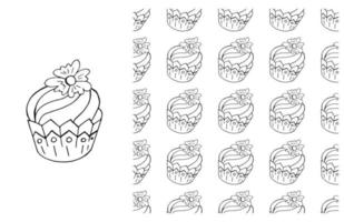 Coloring Cupcake. Set of element and seamless pattern vector