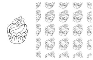 Coloring Cupcake. Set of element and seamless pattern vector