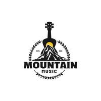 logo ilustración vintage de guitarra clásica y pico de montaña vector