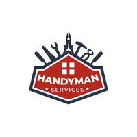 Logo design Symbol of repair and renovation of handyman tools with tools, wrench, screwdriver, hammer, pliers, saw, scrap. vector