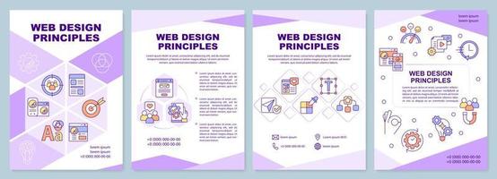 Web design principles purple brochure template. Art work. Leaflet design with linear icons. 4 vector layouts for presentation, annual reports. Arial-Black, Myriad Pro-Regular fonts used