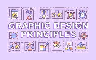 Graphic design principles word concepts purple banner. Visual content. Infographics with icons on color background. Isolated typography. Vector illustration with text. Arial-Black font used