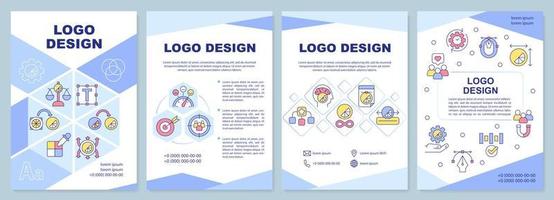 Logo design blue brochure template. Company branding creating. Leaflet design with linear icons. 4 vector layouts for presentation, annual reports. Arial-Black, Myriad Pro-Regular fonts used