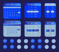 Online medicine schedule UI elements kit. Isolated vector components. Flat navigation menus and interface buttons template. Web design widget collection for mobile application dark theme