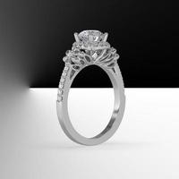 white gold halo engagement ring with round center stone and beautiful filigree work 3d render photo