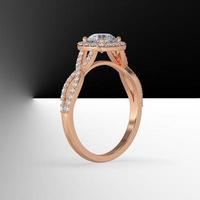 round diamond cathedral engagement ring with side stones on criss cross shank 3d render photo