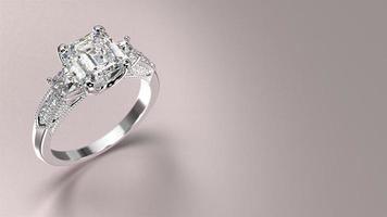 white gold engagement ring with diamond 3d render with beautiful background photo