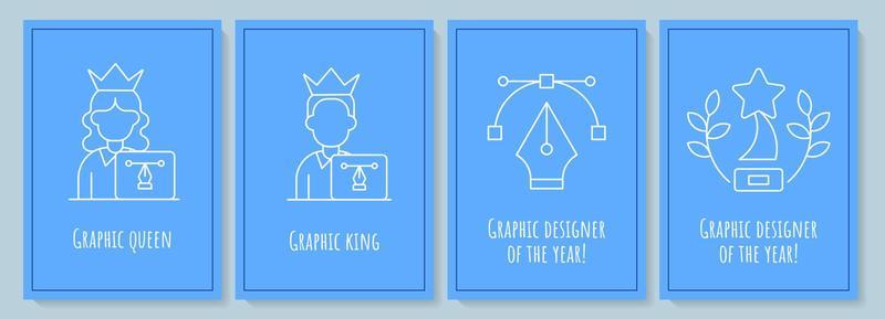 Graphic designer vocation postcards with linear glyph icon set. Greeting card with decorative vector design. Simple style poster with creative lineart illustration. Flyer with holiday wish