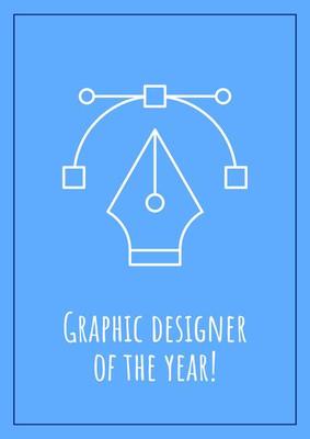 Best graphic designer of year postcard with linear glyph icon. Greeting card with decorative vector design. Simple style poster with creative lineart illustration. Flyer with holiday wish