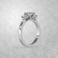 3 stone engagement ring standing position in white gold 3D render photo