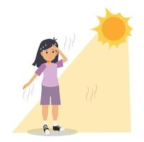 heat stroke concept.Sunstroke and sunburn risk little girl under burning sun. High temperature ,Hot weather.Summer vector