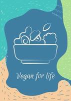 Go vegan for life postcard with linear glyph icon. Animal free product. Greeting card with decorative vector design. Simple style poster with creative lineart illustration. Flyer with holiday wish