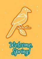 Welcoming spring season postcard with linear glyph icon. Greeting card with decorative vector design. Simple style poster with creative lineart illustration. Flyer with holiday wish