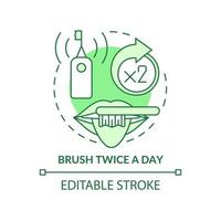 Brush twice every day green concept icon. Good oral health condition abstract idea thin line illustration. Dental cleaning. Isolated outline drawing. Editable stroke. Arial, Myriad Pro-Bold fonts used vector