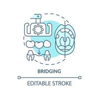 Bridging turquoise concept icon. Aesthetic dentistry procedure abstract idea thin line illustration. Restorative treatment. Isolated outline drawing. Editable stroke. Arial, Myriad Pro-Bold fonts used vector