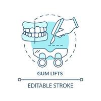 Gum lifts turquoise concept icon. Cosmetic dentistry operation abstract idea thin line illustration. Crown lengthening. Isolated outline drawing. Editable stroke. Arial, Myriad Pro-Bold fonts used vector