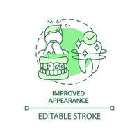 Improved appearance green concept icon. Cosmetic dentistry abstract idea thin line illustration. Deep dental cleaning. Isolated outline drawing. Editable stroke. Arial, Myriad Pro-Bold fonts used vector