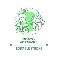 Improved appearance green concept icon. Cosmetic dentistry abstract idea thin line illustration. Deep dental cleaning. Isolated outline drawing. Editable stroke. Arial, Myriad Pro-Bold fonts used vector