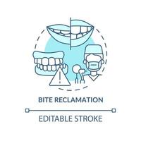 Bite reclamation turquoise concept icon. Aesthetic dentistry abstract idea thin line illustration. Orthodontic treatment. Isolated outline drawing. Editable stroke. Arial, Myriad Pro-Bold fonts used vector