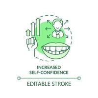 Increased self confidence green concept icon. Satisfaction with dental appearance abstract idea thin line illustration. Isolated outline drawing. Editable stroke. Arial, Myriad Pro-Bold fonts used vector