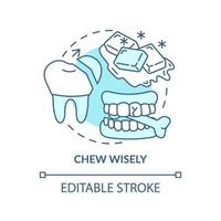 Chew wisely turquoise concept icon. Veneers maintenance abstract idea thin line illustration. Maintaining healthy teeth. Isolated outline drawing. Editable stroke. Arial, Myriad Pro-Bold fonts used vector