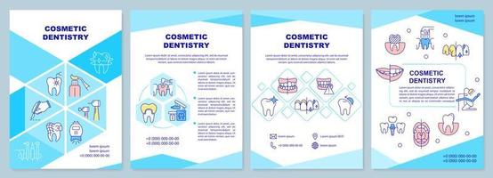 Cosmetic dentistry turquoise brochure template. Recovery process. Leaflet design with linear icons. 4 vector layouts for presentation, annual reports. Arial-Black, Myriad Pro-Regular fonts used