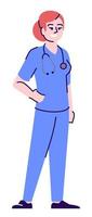 Medical specialty semi flat RGB color vector illustration. Female emergency medicine doctor isolated cartoon character on white background