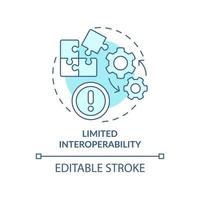 Limited interoperability turquoise concept icon. Network setting. UCaaS issues abstract idea thin line illustration. Isolated outline drawing. Editable stroke. Arial, Myriad Pro-Bold fonts used vector